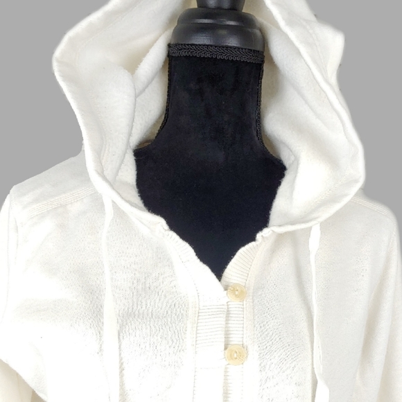 Eddie Bauer Outdoor Wmns M Cream Cotton Mix Drawstring Hoodie - Picture 3 of 6